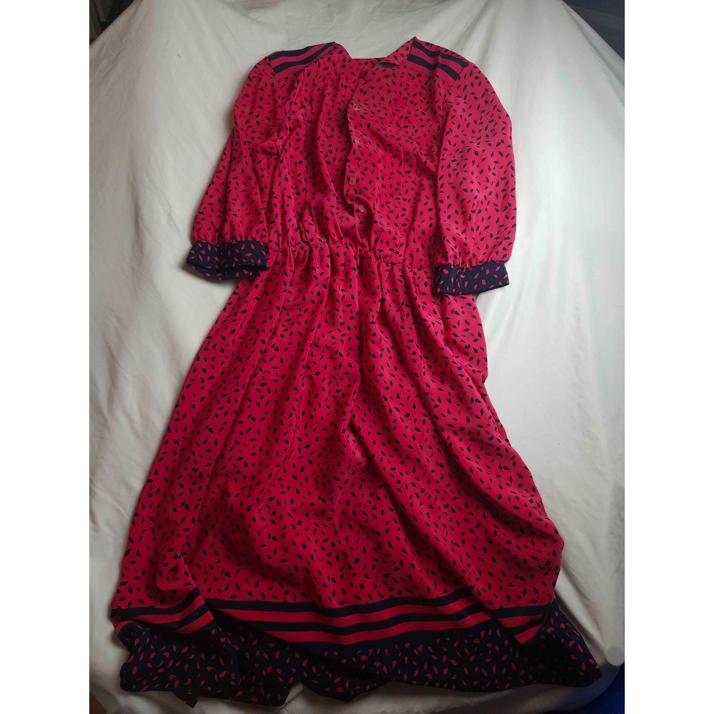 Vintage Toni Todd Maxi Dress‎ Womens Size 14 Red Leaf Print Half Sleeves Boho